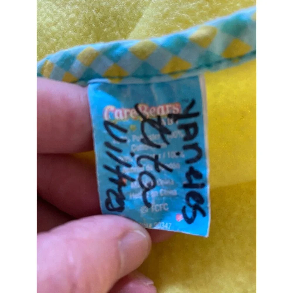 Vintage Care Bears Fleece Baby Blanket Bedtime Bear Sweet Dreams Yellow Blue EUC